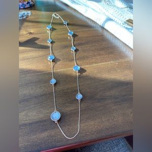 36” gold tone and blue bead necklace